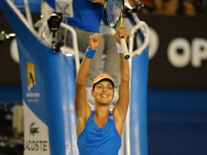 Ana Ivanovic  celebrates to the supportive crowd in Melbourne after defeating Serena (thanks to independent.co.uk)